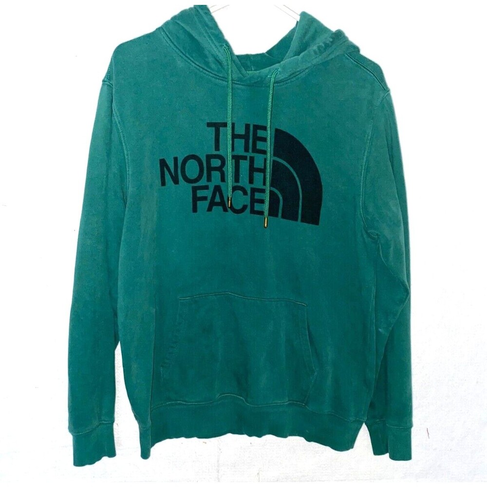 The North Face Sweatshirt Men's sz M Green Big Logo Fleece Hoodie Long Sleeve